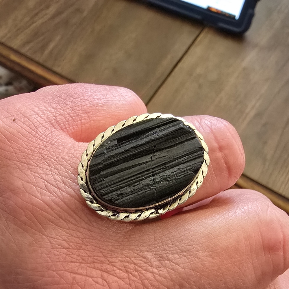 925 Sterling Silver Plt Black Tourmaline Size 8 Bezel Setting Fine Jewelry - Picture 8 of 8